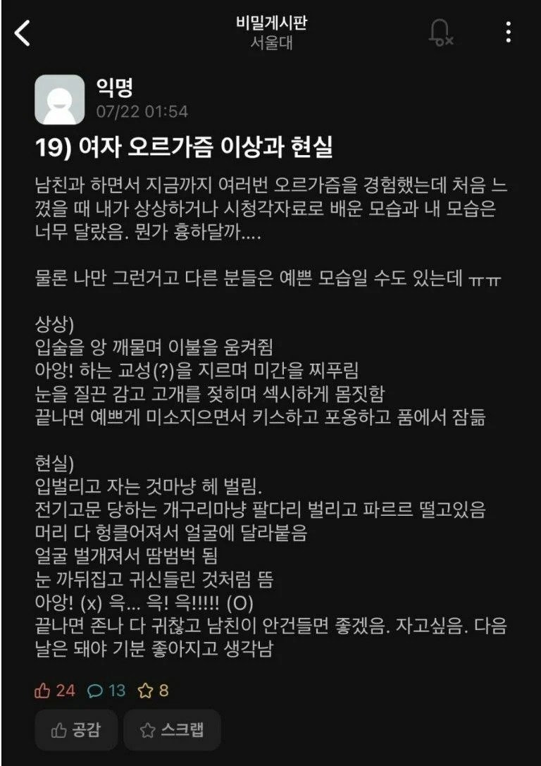 여자 오르가즘 이상과 현실