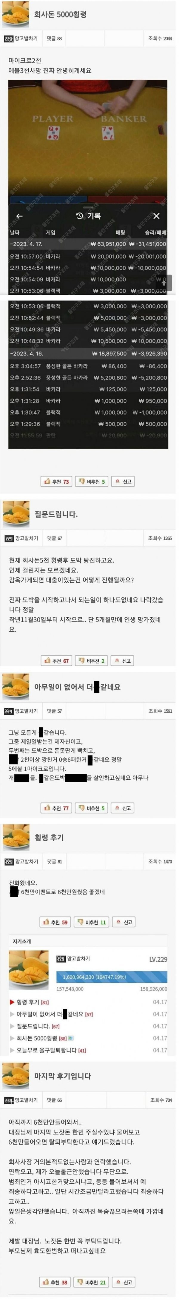 횡령후 도박한 사람 후기