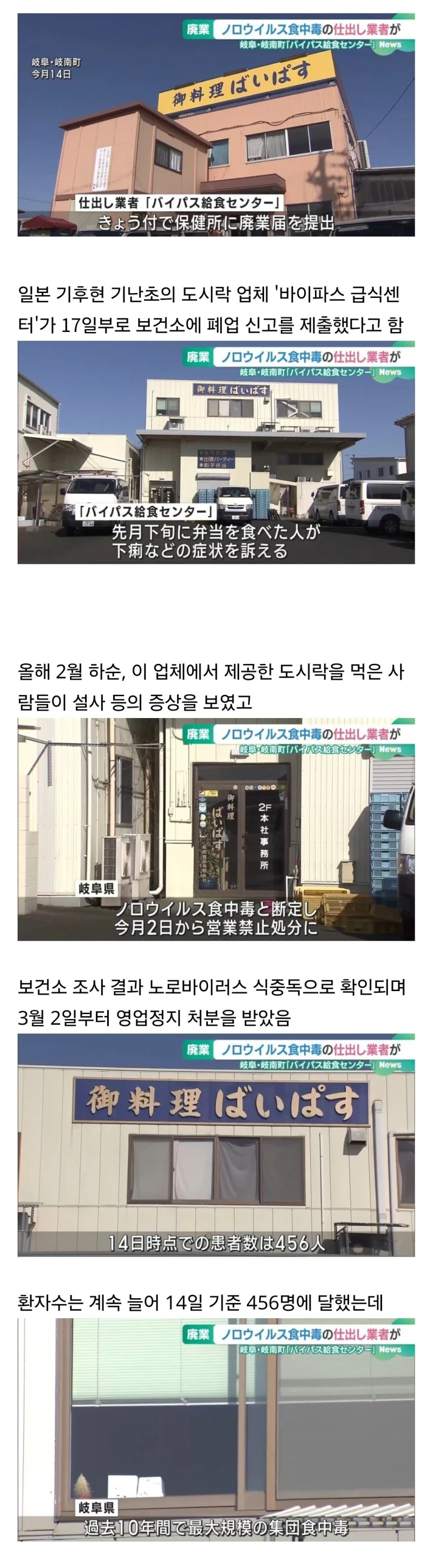 456명 집단 식중독 일본 도시락집... 사망자까지 나오자 폐업
