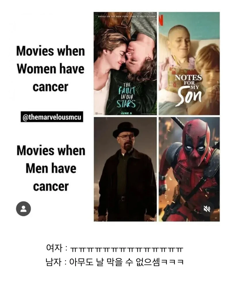 여자가 암에 걸렸을 때 vs 남자가 암에 걸렸을 때.jpg