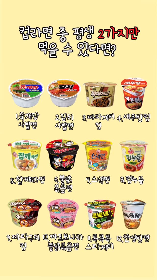 컵라면 평생 2가지만 먹을 수 있다면.jpg