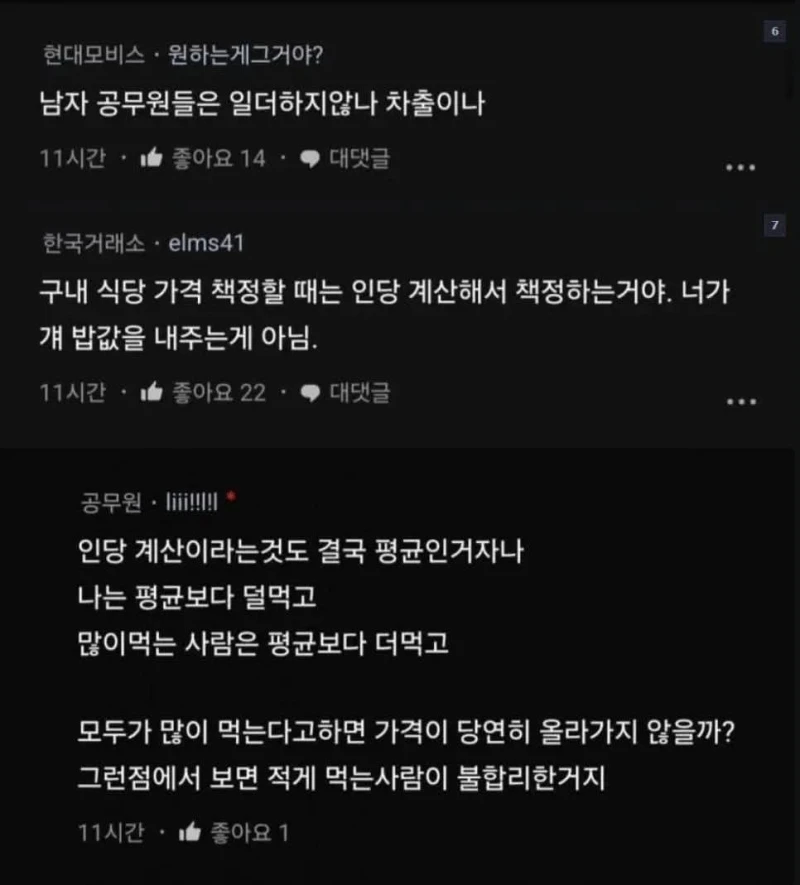 구내식당 남녀 가격이 같은 것도 차별이라는 공무원-8
