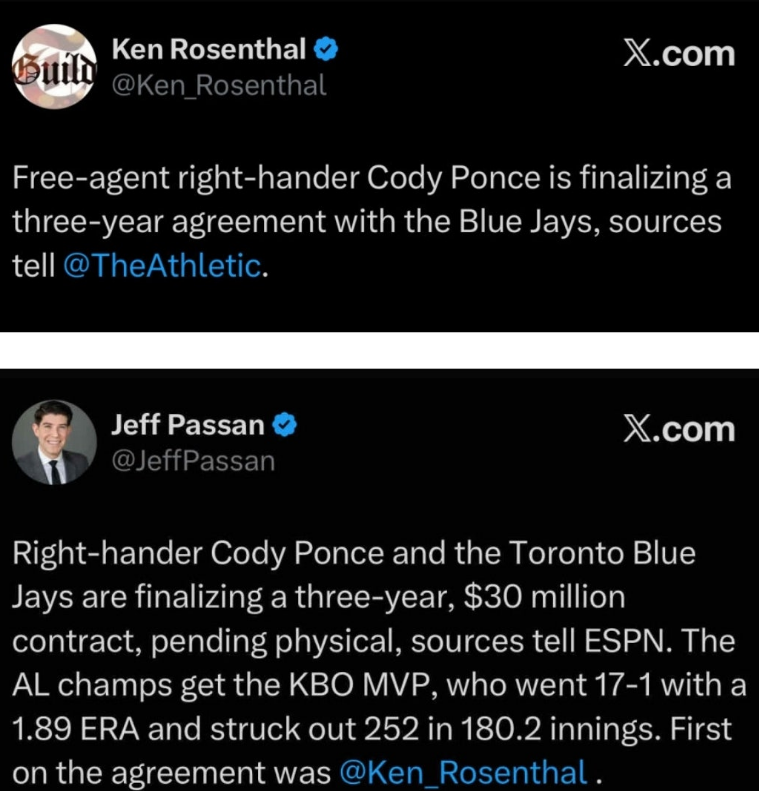 “폰세, 3년 최대 4000만달러에 MLB 복귀할 듯”