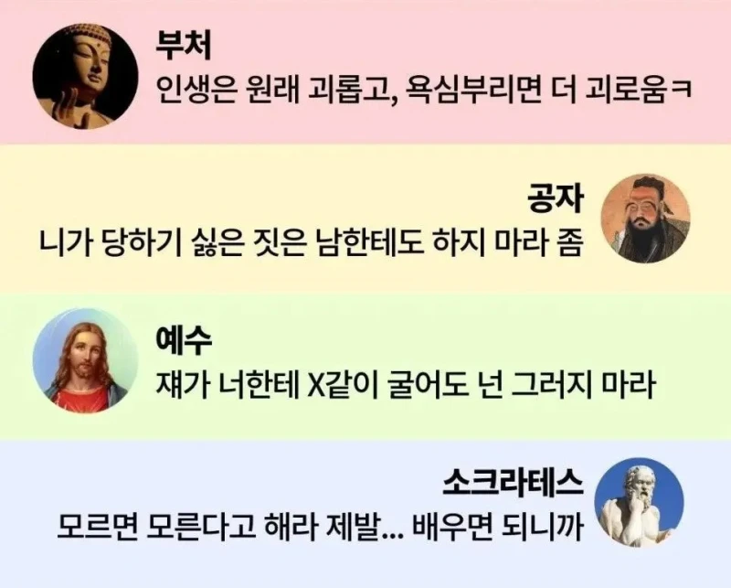 세계 4대 성인 가르침 한 줄 요약
