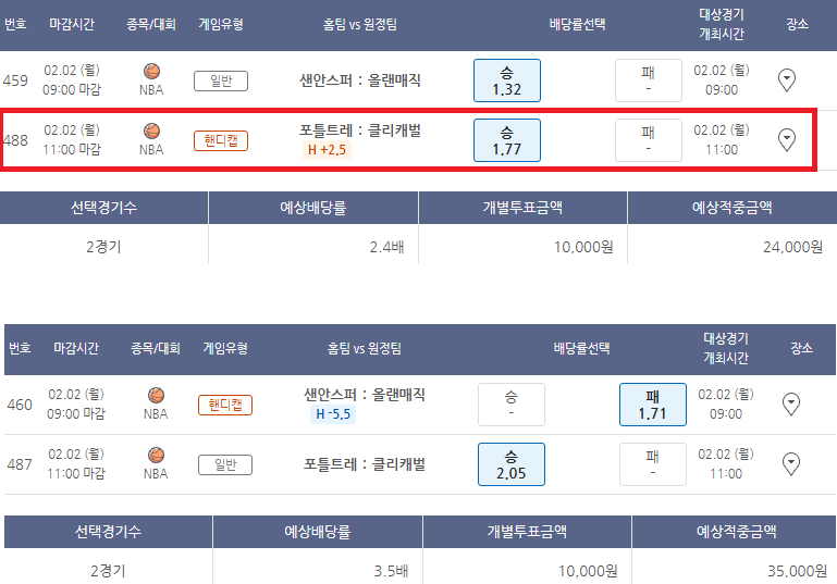 NBA 주력 1 Game