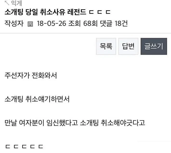 소개팅 최악의 취소 사유
