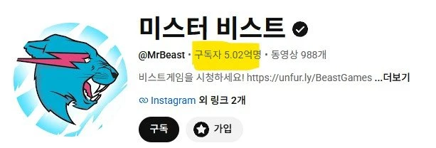 세계 최초 유투브 구독자 5억 버튼