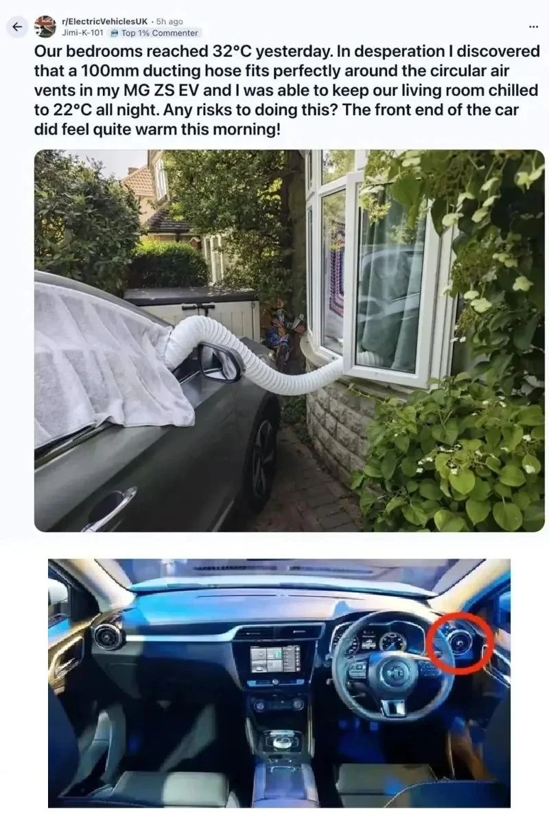 전기차를 거실 에어컨으로 쓰는 영국 근황