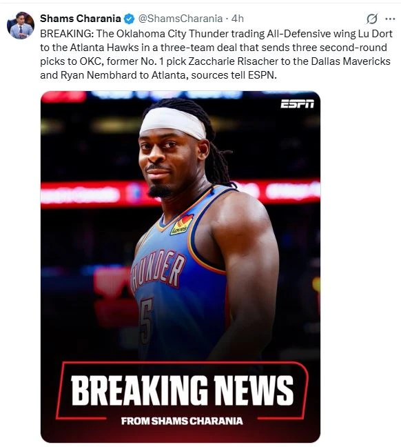 OKC, 루 돌트 호크스로 3각 트레이드