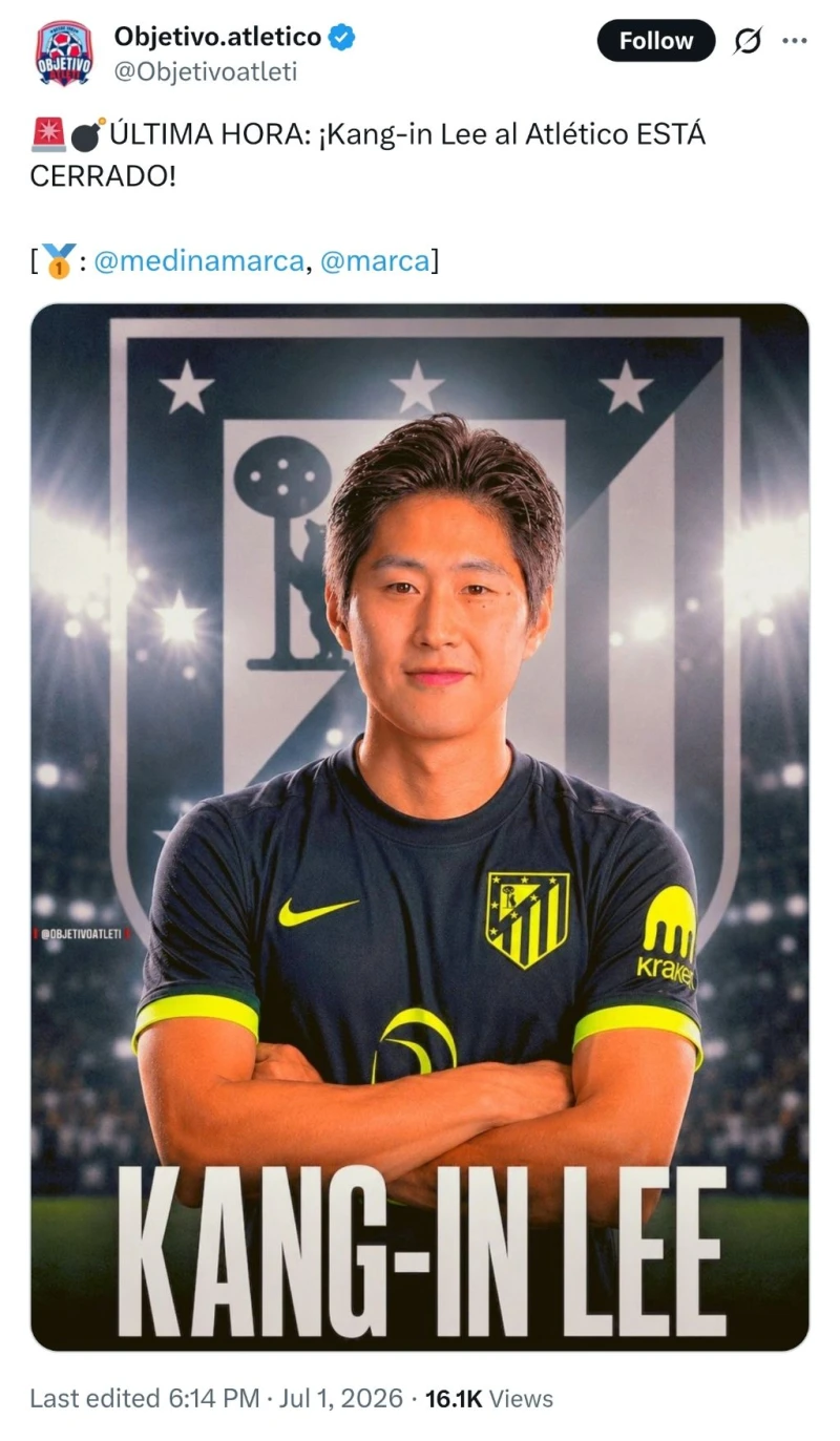 [메디나] 아틀레티코 마드리드, 이강인 영입 확정-2