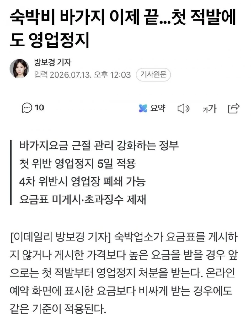 바가지 숙박업체들 이제 ㅈ됨