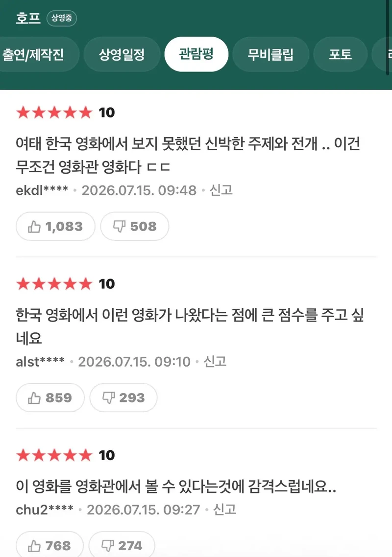 영화 호프 관람평 극과극 반응