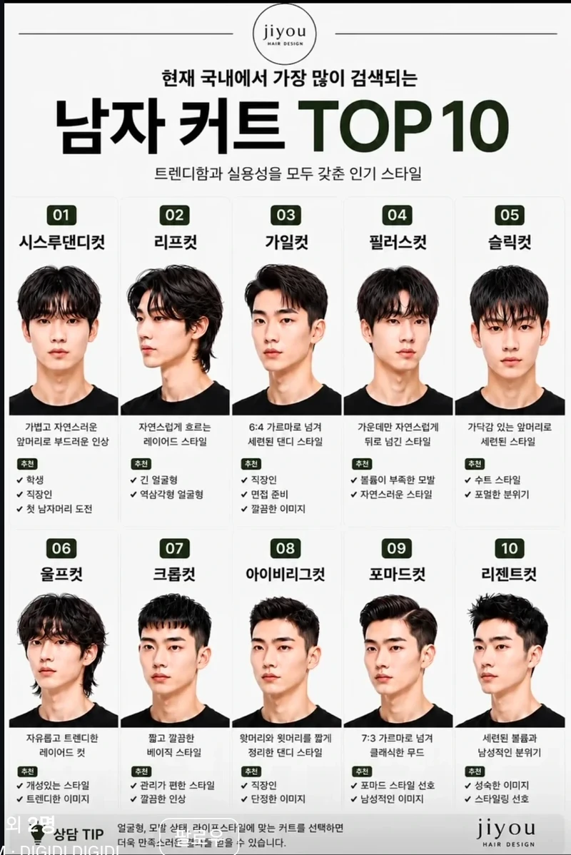 요즘 남자 인기 헤어컷 TOP10