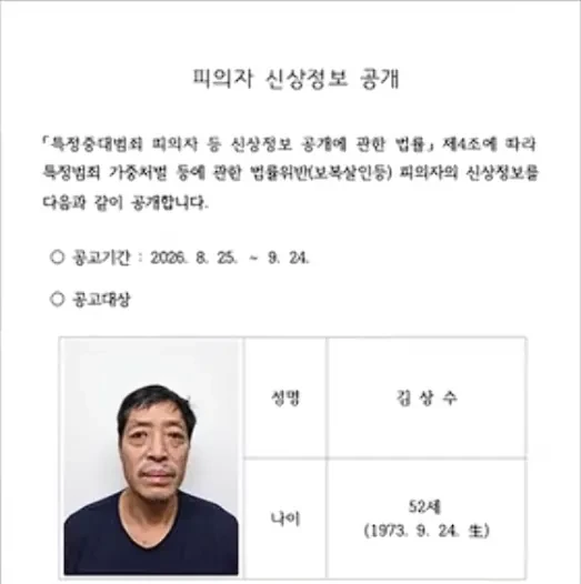 성남보복살인 피의자 52세 김상수 신상공개