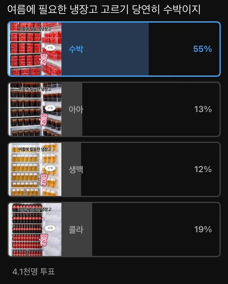 41000명이 투표한 여름에 필요한 냉장고 고르기