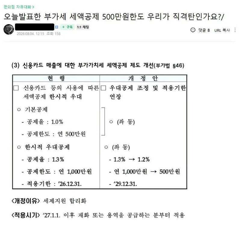 부가세 세액공제 제도 개정안