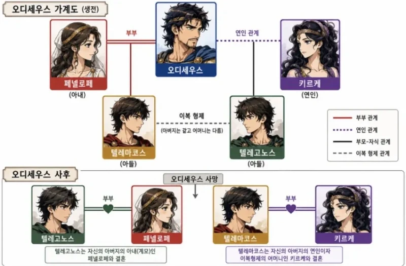 오디세우스 사후에 막장이 된 가계도