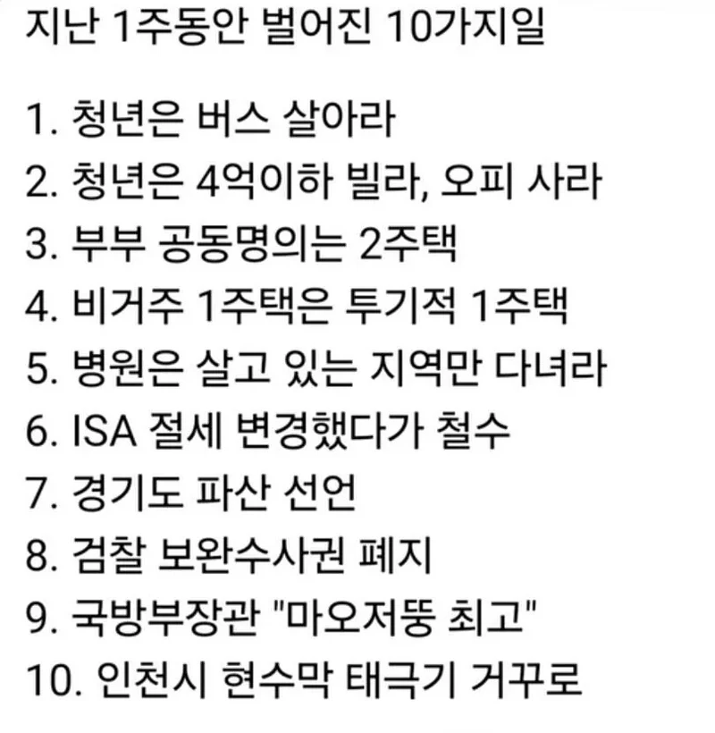 약 1주일 동안 벌어진 10가지 일
