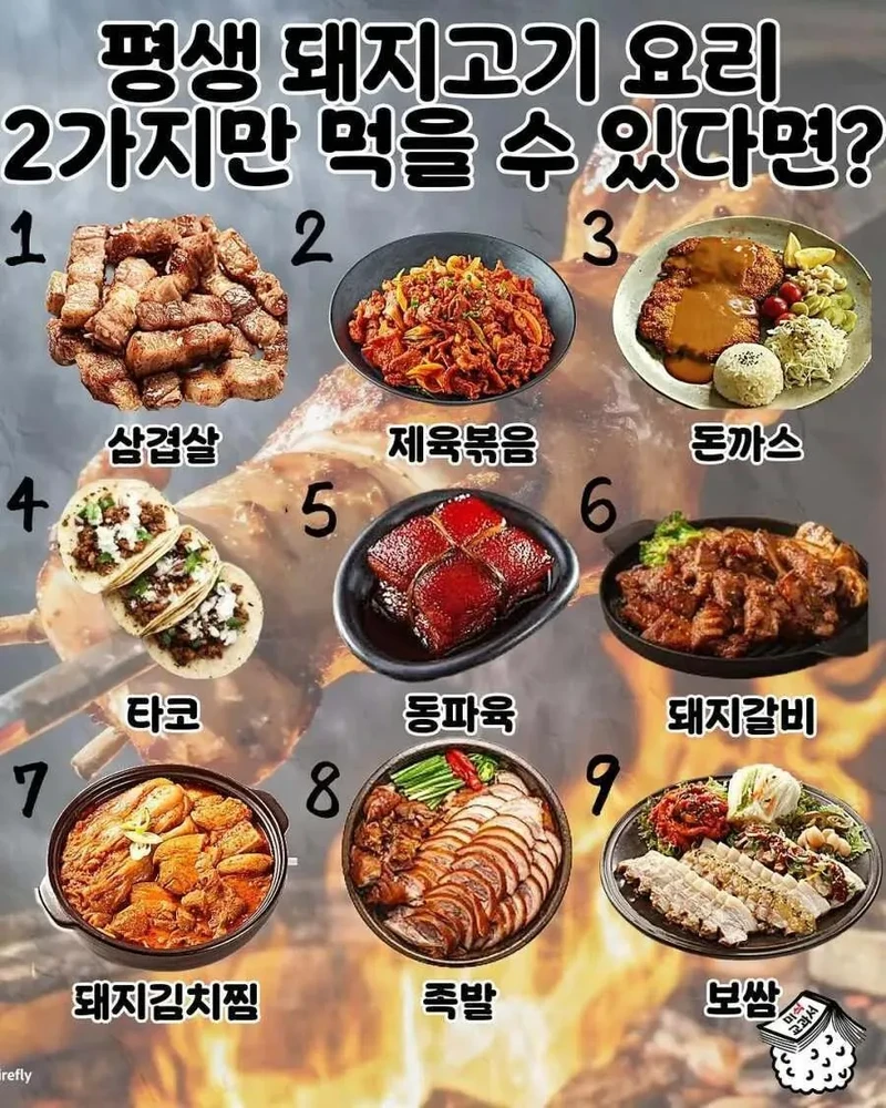 평생 돼지고기 요리 2가지만 먹을 수 있다면?