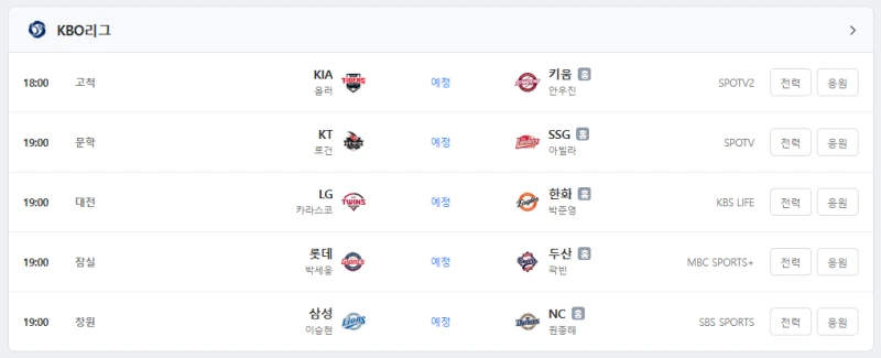 260822(토) 크보 선발투수