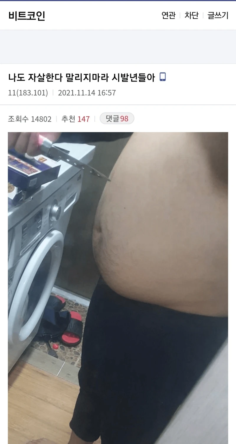 약혐) 코인망해서 자살한다는 디씨인
