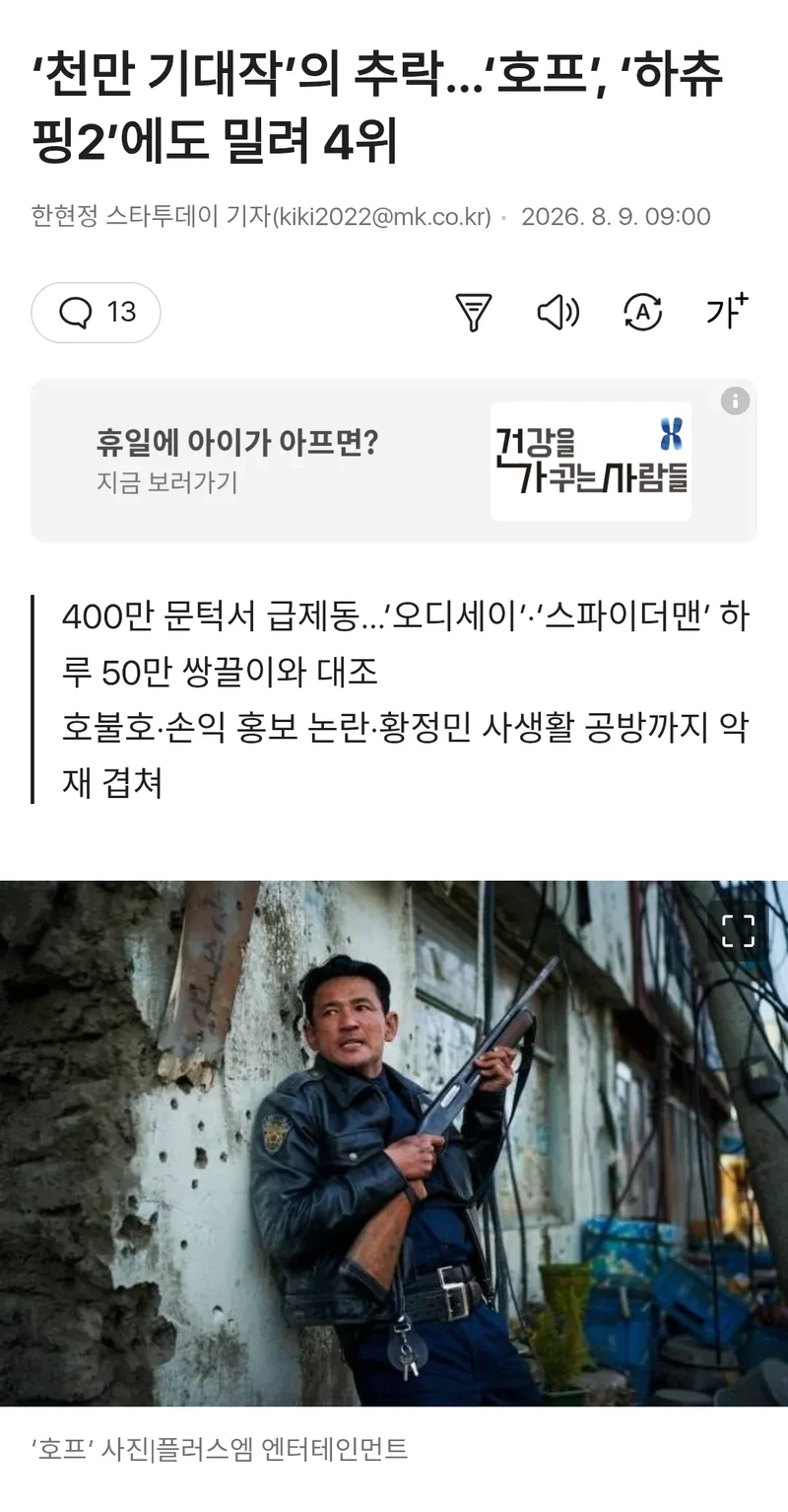천만 기대작의 추락...'호프', '호츄핑2'에도 밀려 4위