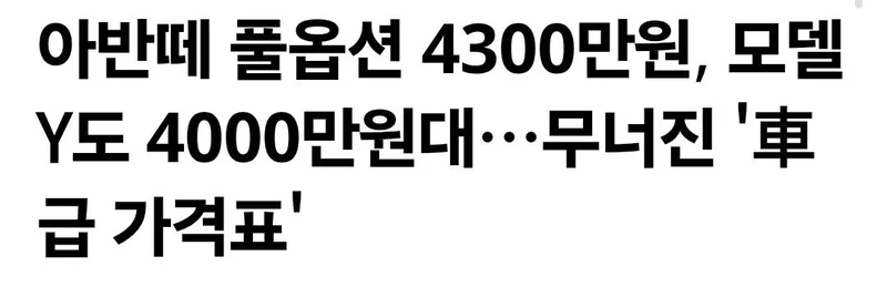 아반떼 풀옵션이랑 테슬라 모델y랑 비슷한 가격대ㄷㄷ