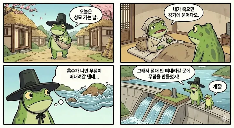 엄마 개구리 : 내가 죽으면 강가에 묻어다오.