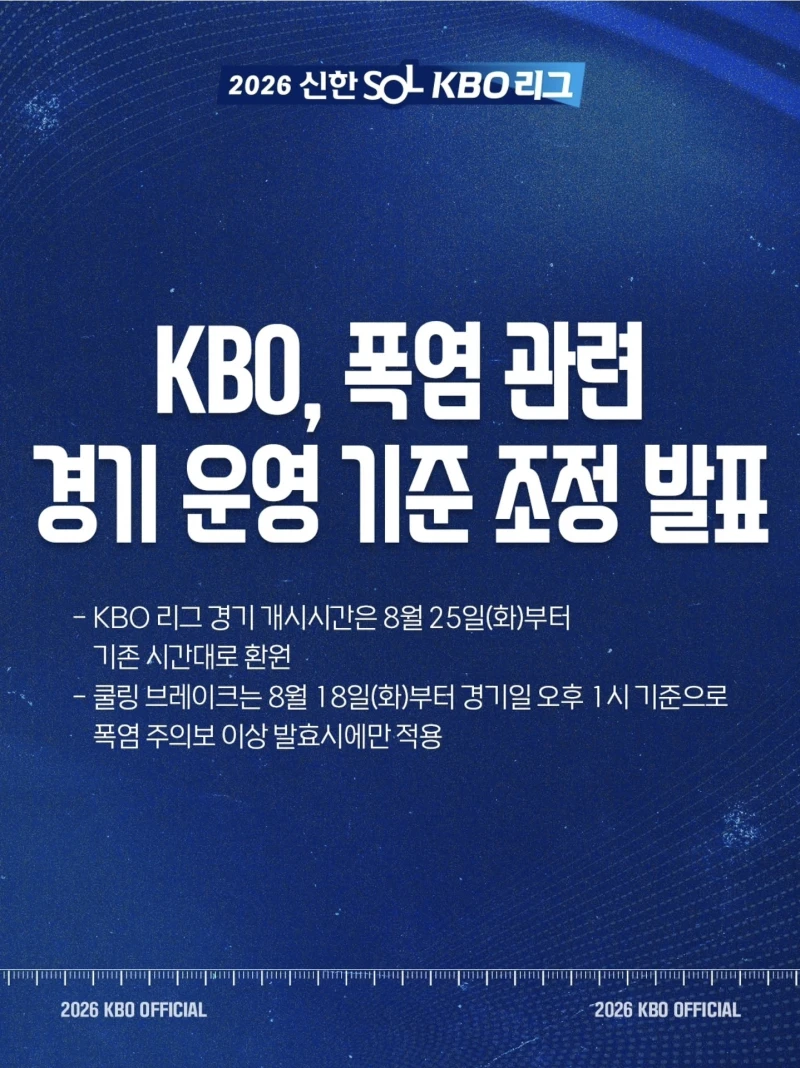 크보 폭염 25일부터 원복