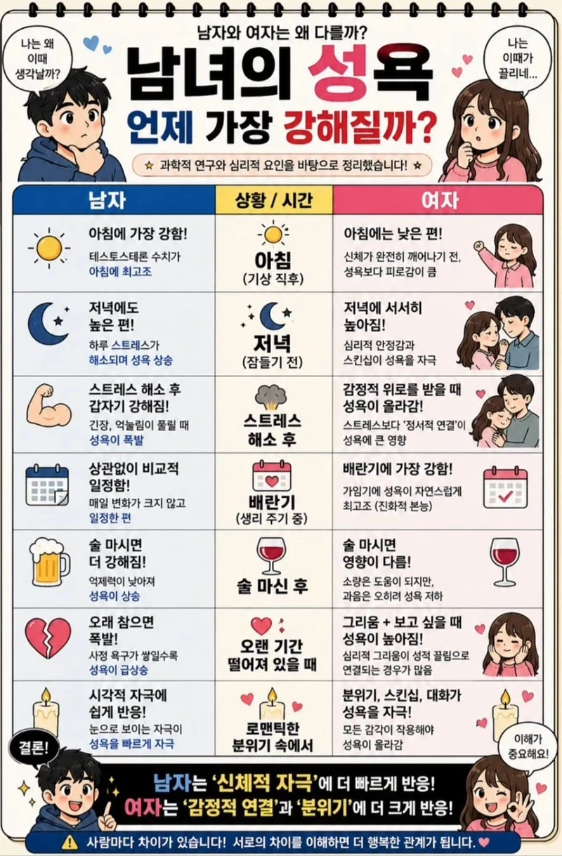 남자 & 여자 성욕이 가장 강해질 때