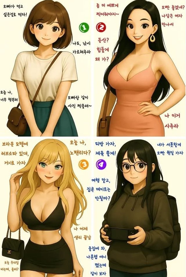 1~4번 중 누굴 여자친구로 두시겠습니까?