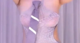 BJ 하루 연보라색 시스루 모노키니