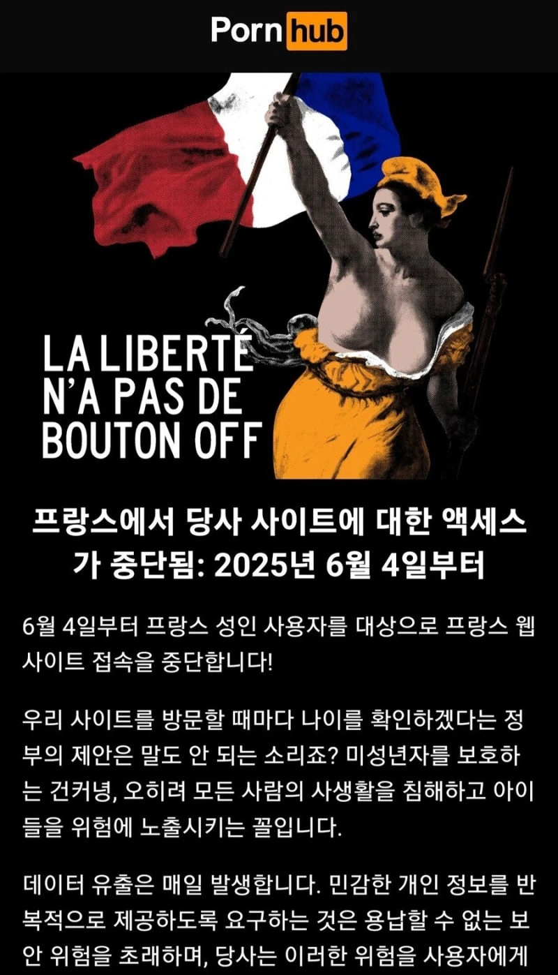 폰허브, 프랑스 서비스 종료 