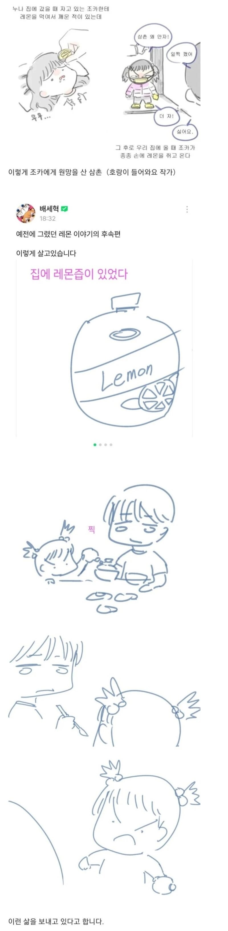 잠자는 조카 입에 레몬즙 뿌린 삼촌 그 뒷얘기 