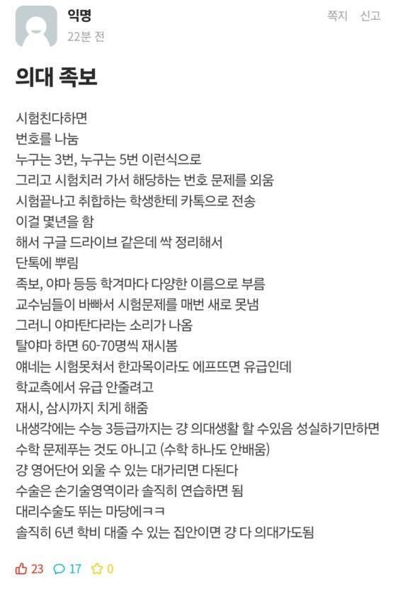 의대 족보의 충격 현실