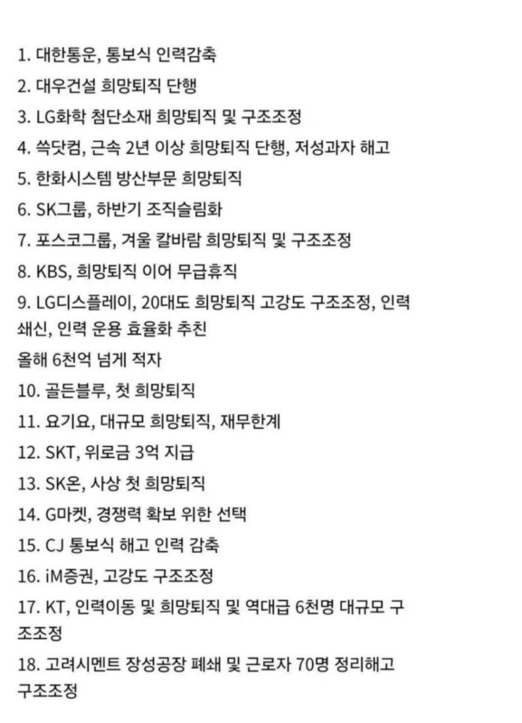 커뮤에선 기본으로 정년 다 채운다던 대기업들 현실 