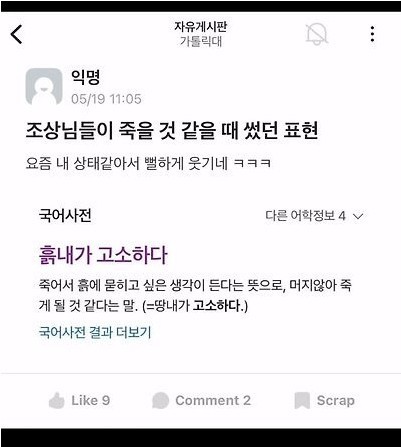 조상님들이 죽을 것 같을 때 썼던 표현