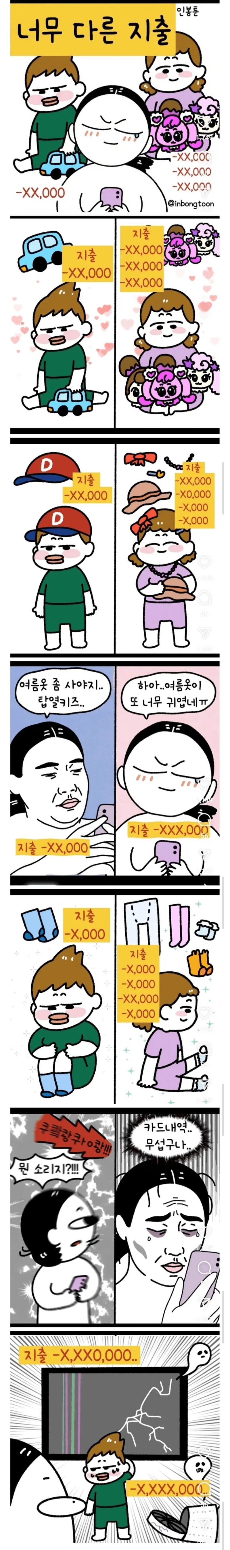 아들과 딸의 너무 다른 카드내역 지출