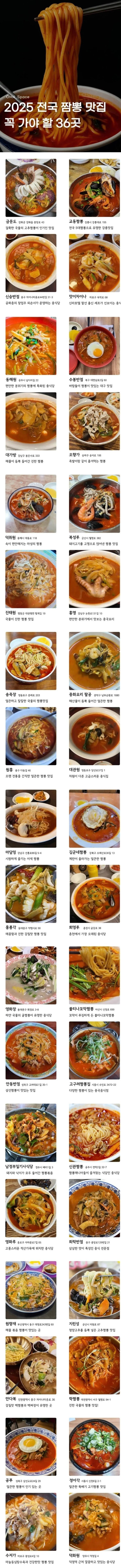 2025 전국 짬뽕 맛집 36곳