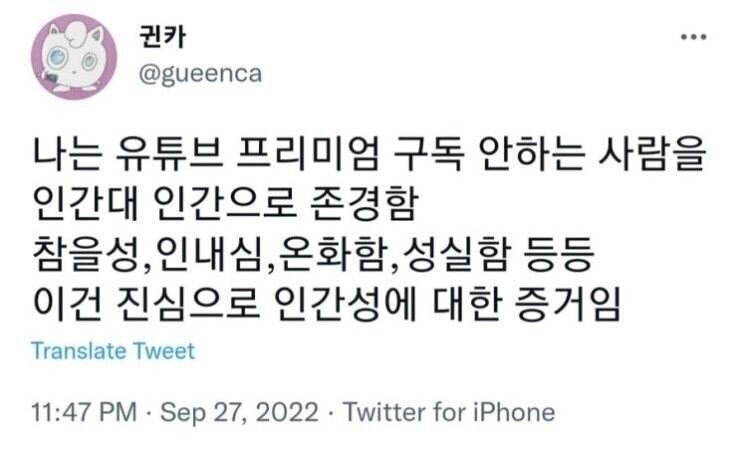 유튜브 프리미엄 안쓰는 사람들 존경함