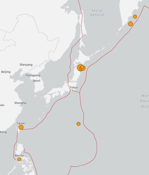 어제 새벽부터 지금까지 동아시아 화산 지진 릴레이 현황-2