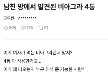 남친 방에서 발견된 비아그라 4통