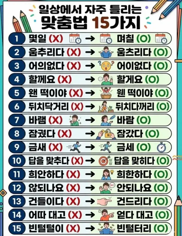 일상에서 자주틀리는 맞춤법 15가지 