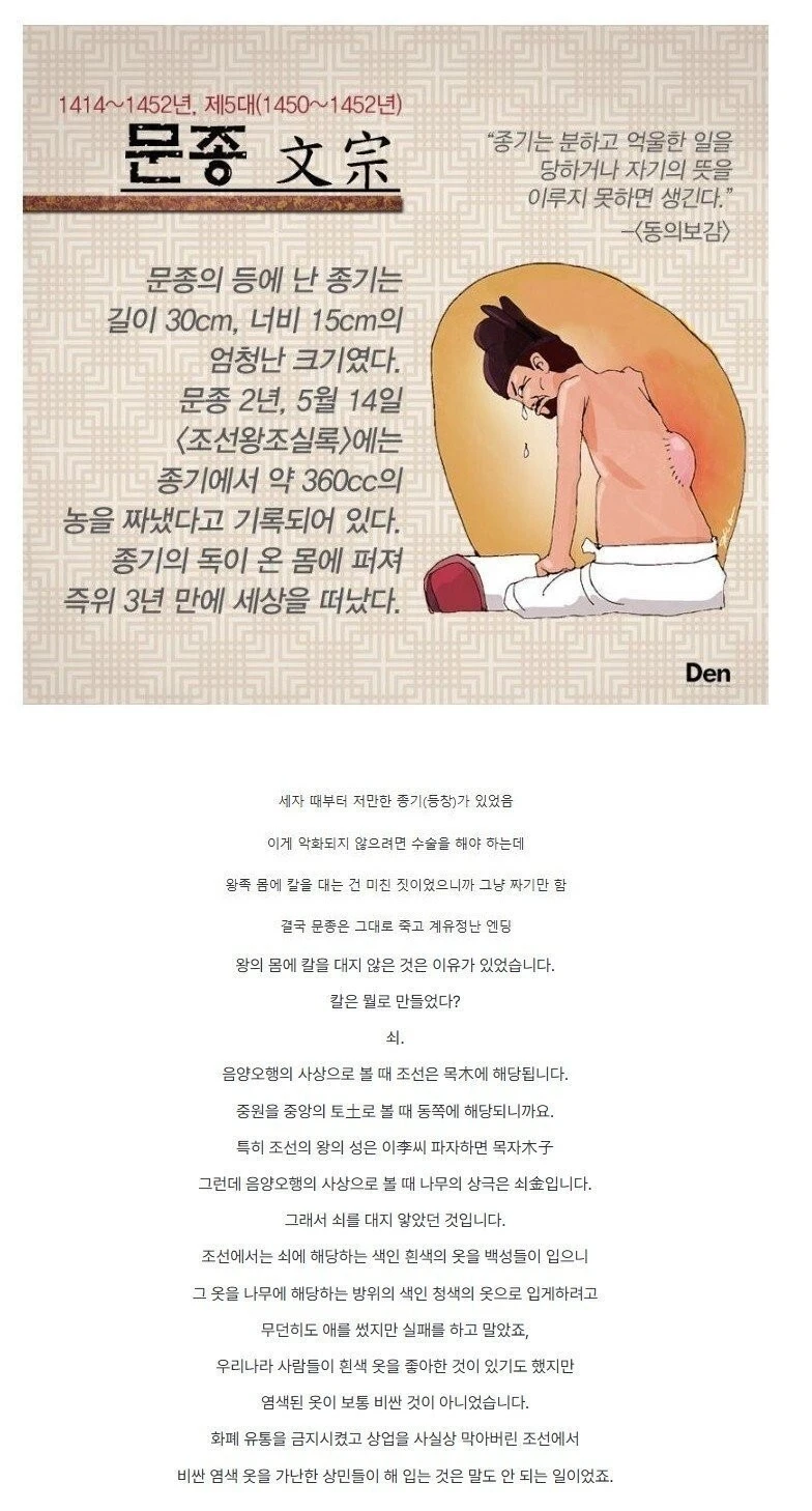 조선 5대왕 문종의 등창 크기