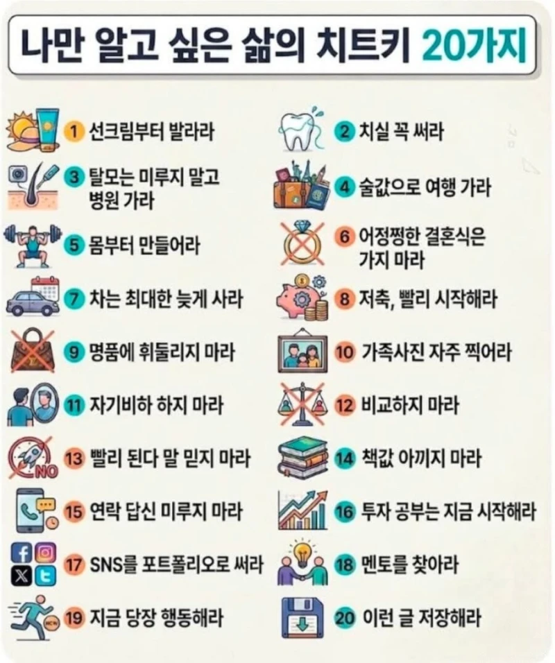 나만 알고 싶은 '삶의 치트키' 20개