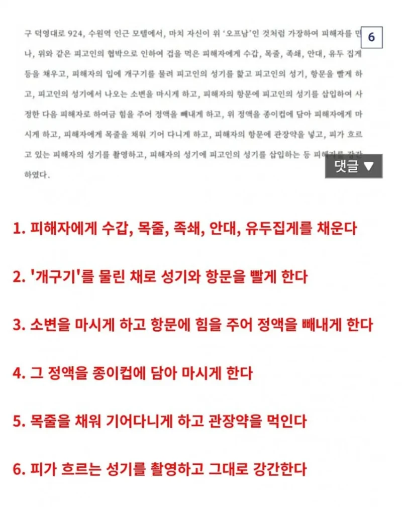 목사방 사건 중 충격적인 범죄 수위