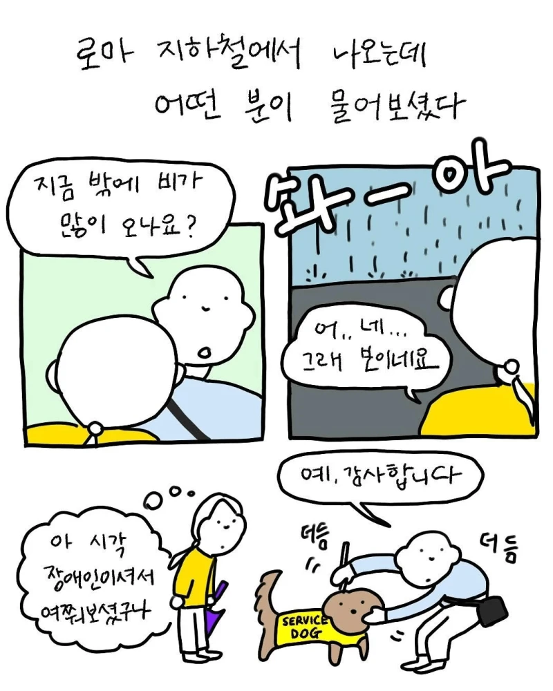 시각 장애인분이 비가 오냐 물어보셨다