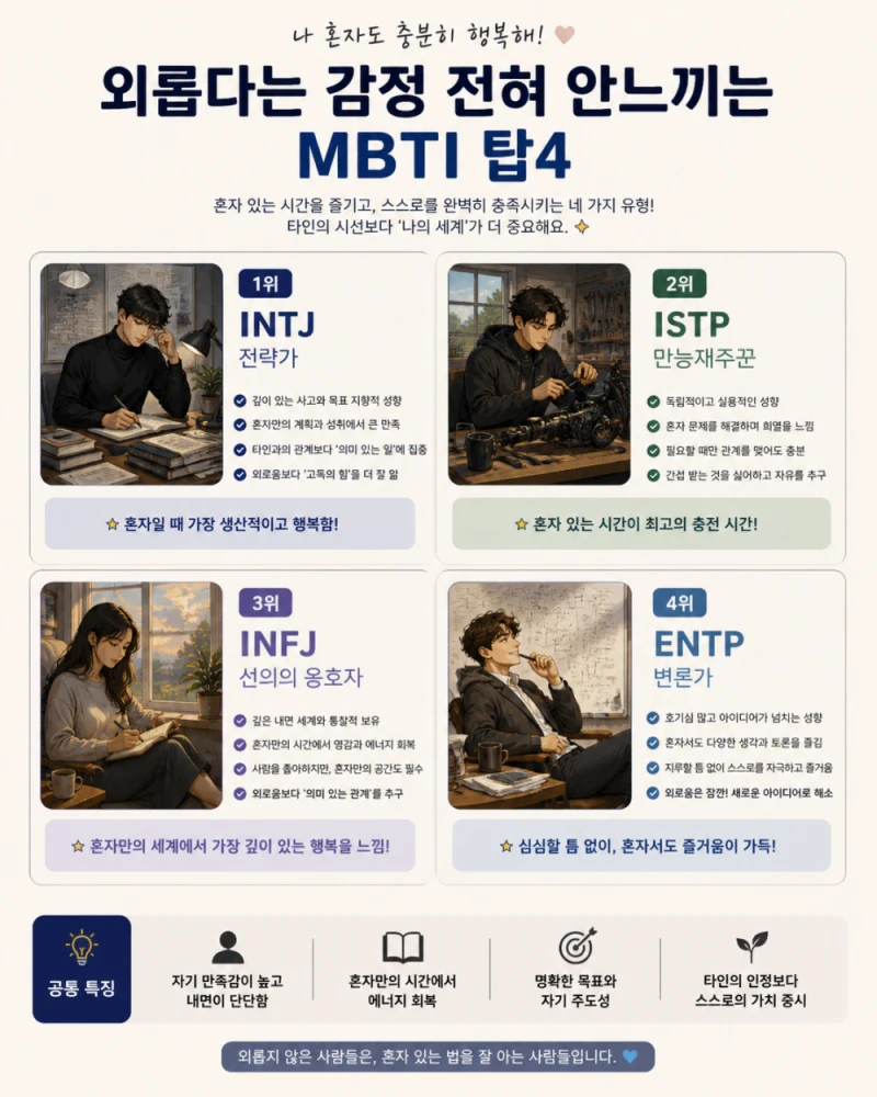 외롭다는 감정 아예 모르는 MBTI