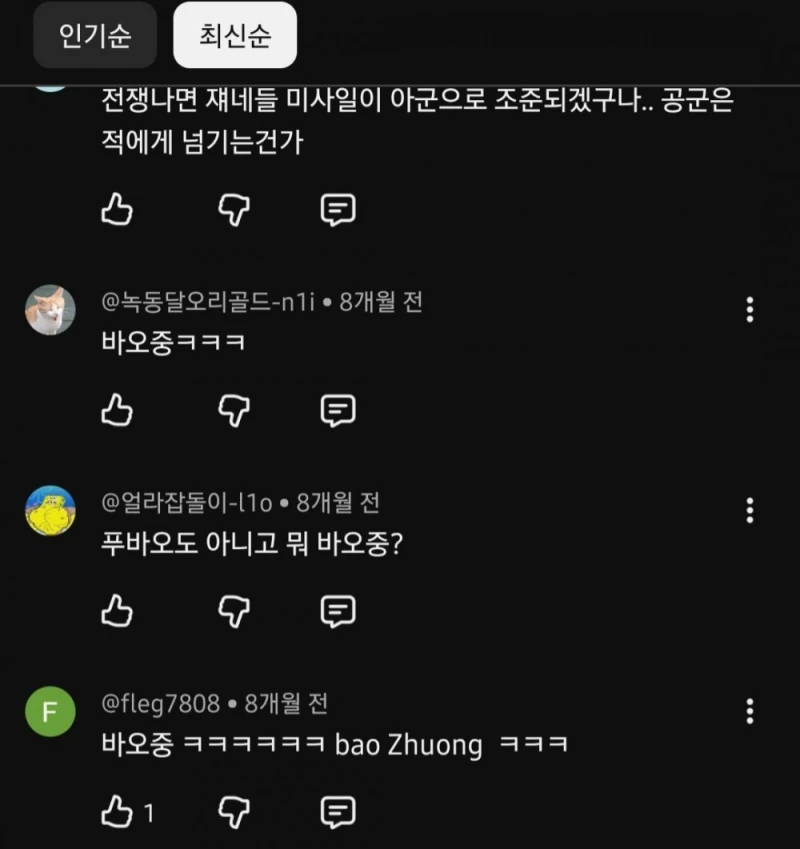 공군 장교 이름만 보고 중공군이라고 비하하는 유튜브 댓글-3