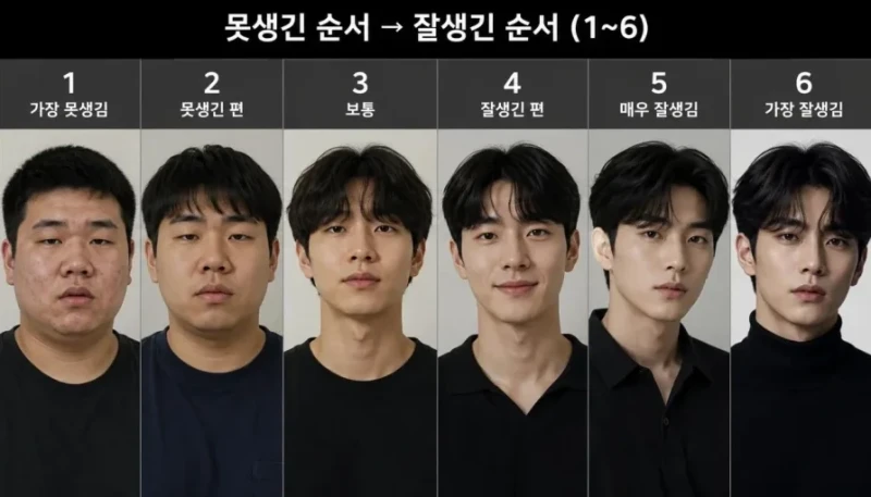 남자 못생김부터 잘생김 6단계
